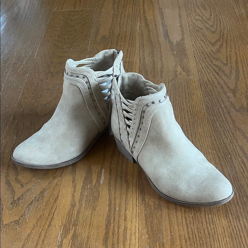 Sugar Taupe Ankle Booties with Stud Accents